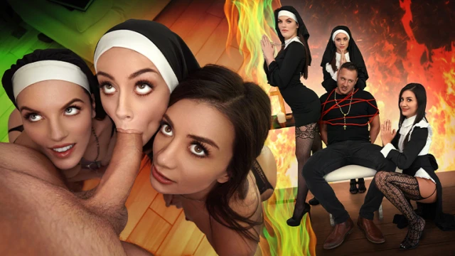 Hell's Nuns: Bitches exorcise a demon with sex riding a neighbor's cock