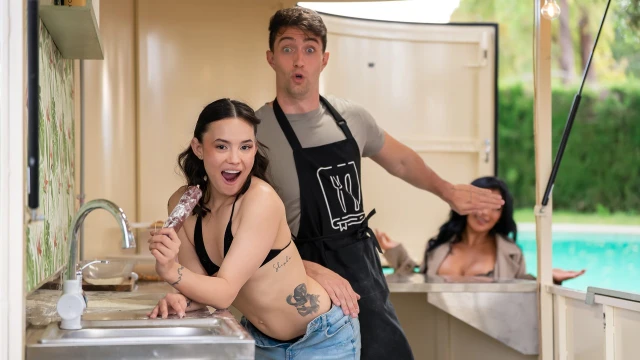 A hot foodtrack turns into an arena of passion with a young mistress and wife