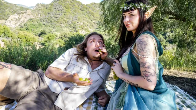 The seductive guardian of the forest rewards the kind traveler with passionate sex